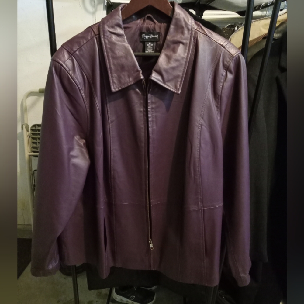 Maggie Barnes Purple Leather Coat